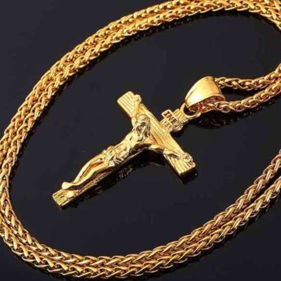 New 18k gold cross necklace for men women - Picture 2 of 3
